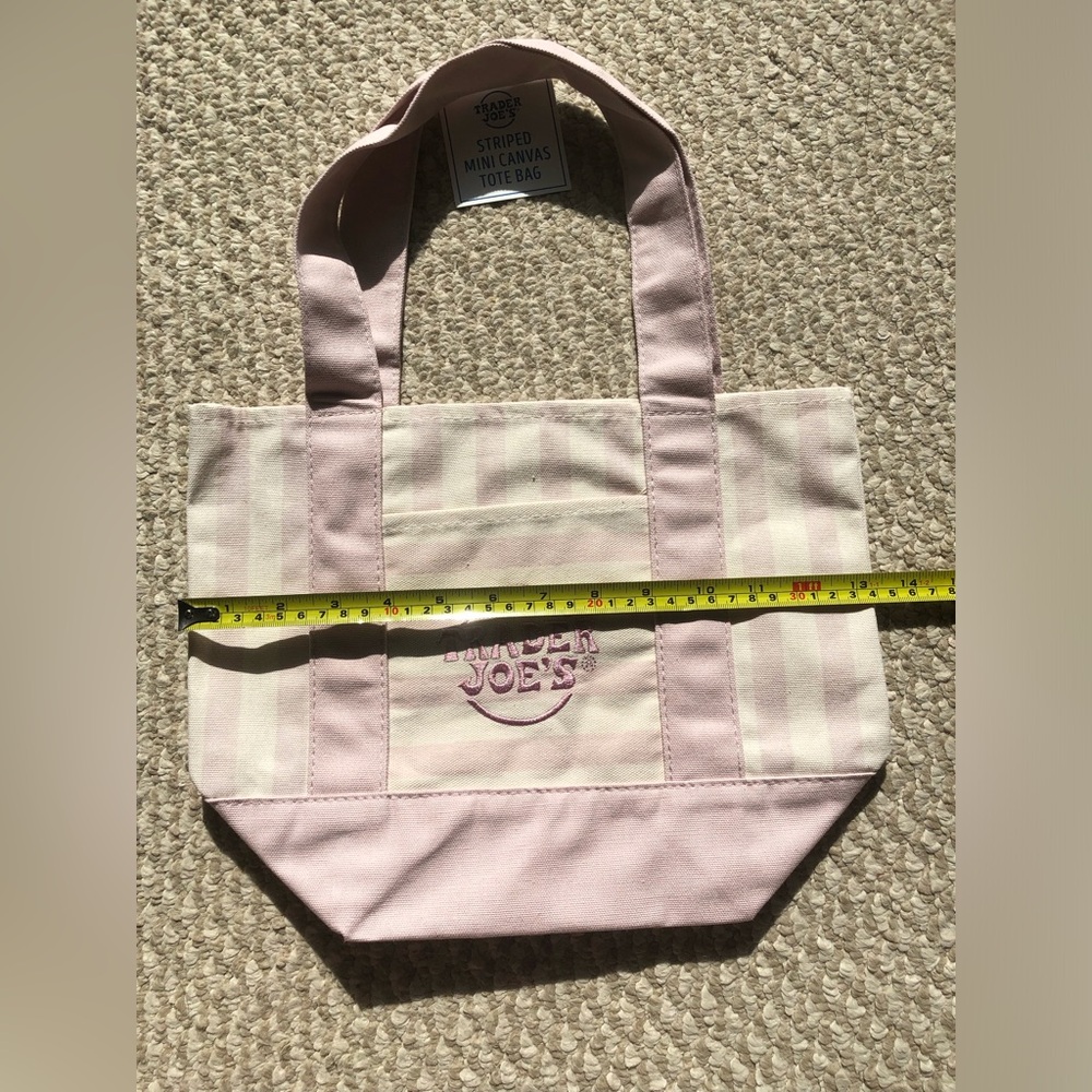 NWT Trader Joe's Limited Edition Pastel Pink & White Striped Mini Canvas Tote - Picture 4 of 6